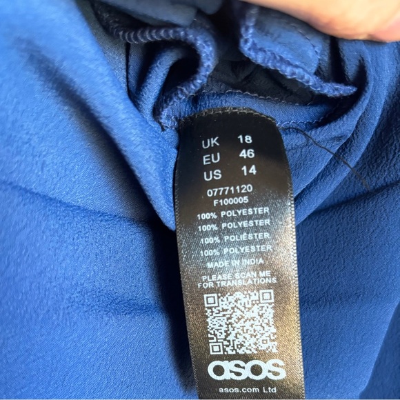 ASOS Navy Floral Embroidered High Neck Pleated Long Sleeve Midi Skater Dress 14 - Picture 9 of 10